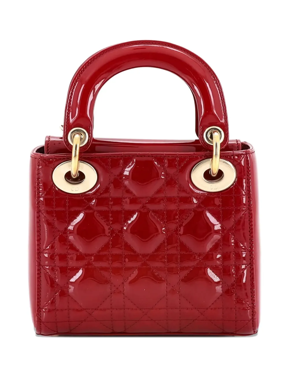 Pre-owned Dior Lady  Chain Bag Cannage Quilt Patent Mini Satchel In Red