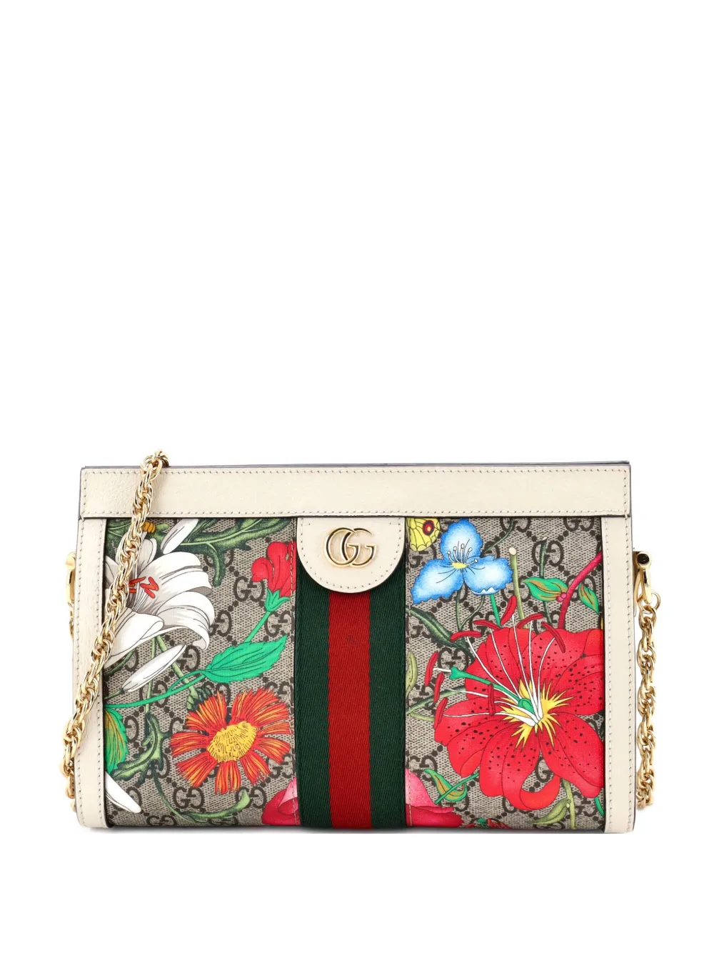 Gucci Pre-Owned Ophidia Chain Shoulder Bag Flora GG Coated Canvas Small crossbody bag - Toni neutri
