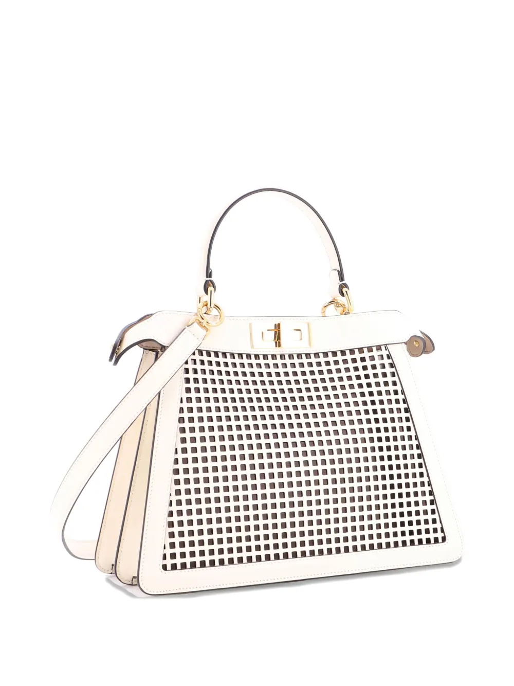 Pre-owned Fendi Peekaboo Iseeu Bag Perforated Leather Medium Satchel In Neutral