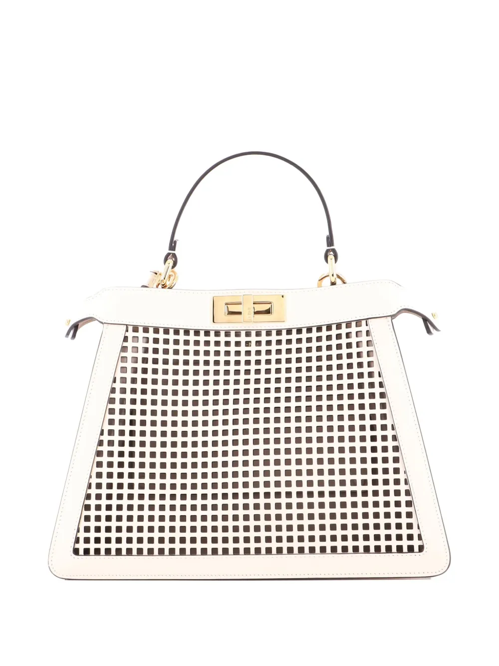 Pre-owned Fendi Peekaboo Iseeu Bag Perforated Leather Medium Satchel In Neutral