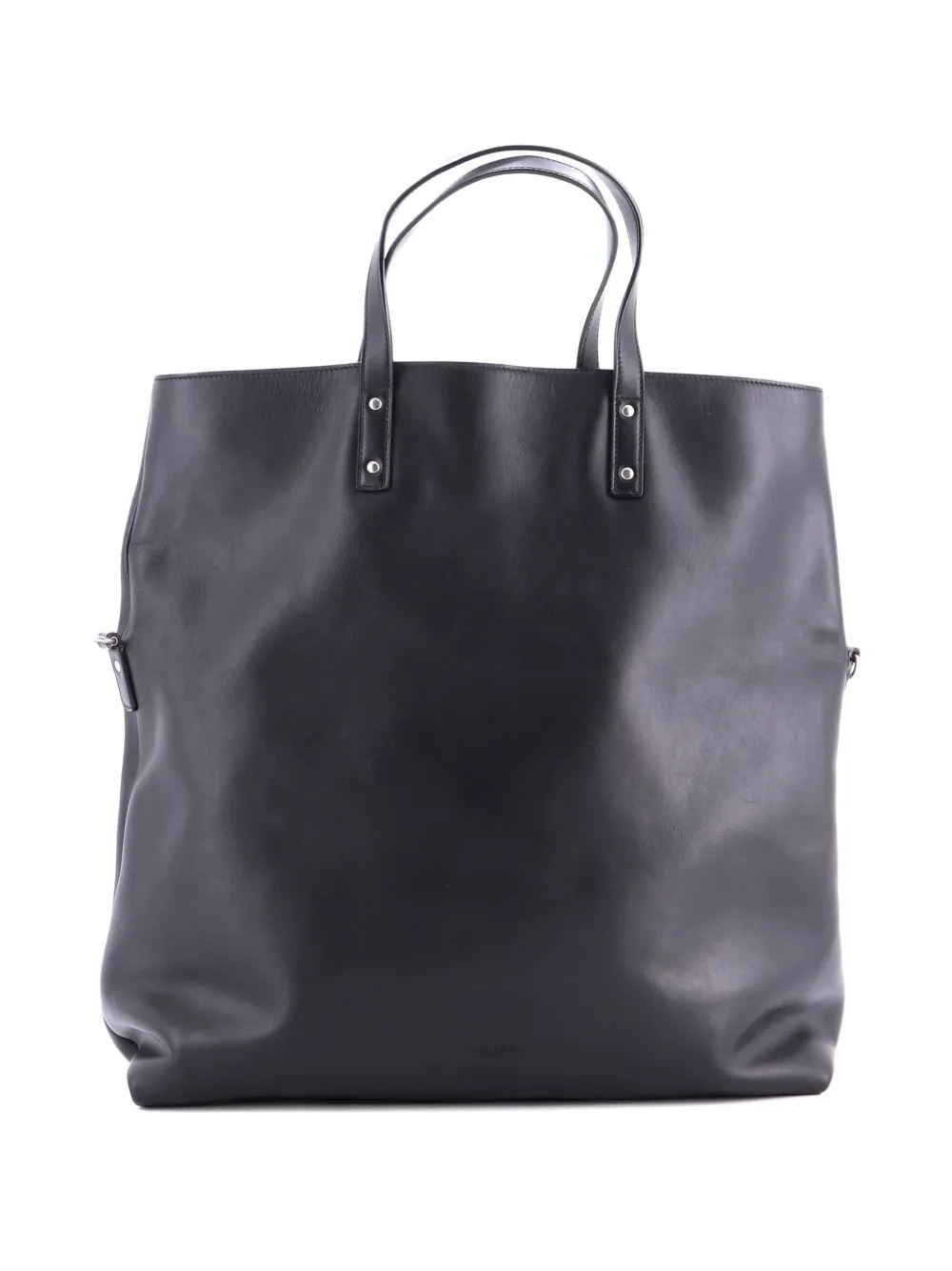 Pre-owned Saint Laurent Foldover Shopping Leather Medium Tote Bag In Black