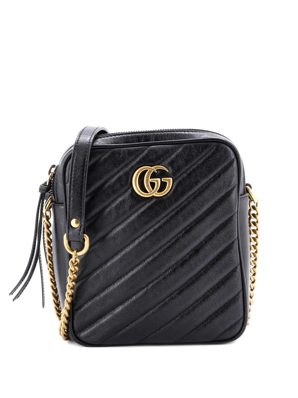 Gucci Pre-Owned GG Marmont Double Zip Camera Bag Diagonal Quilted Leather Mini crossbody bag - Nero