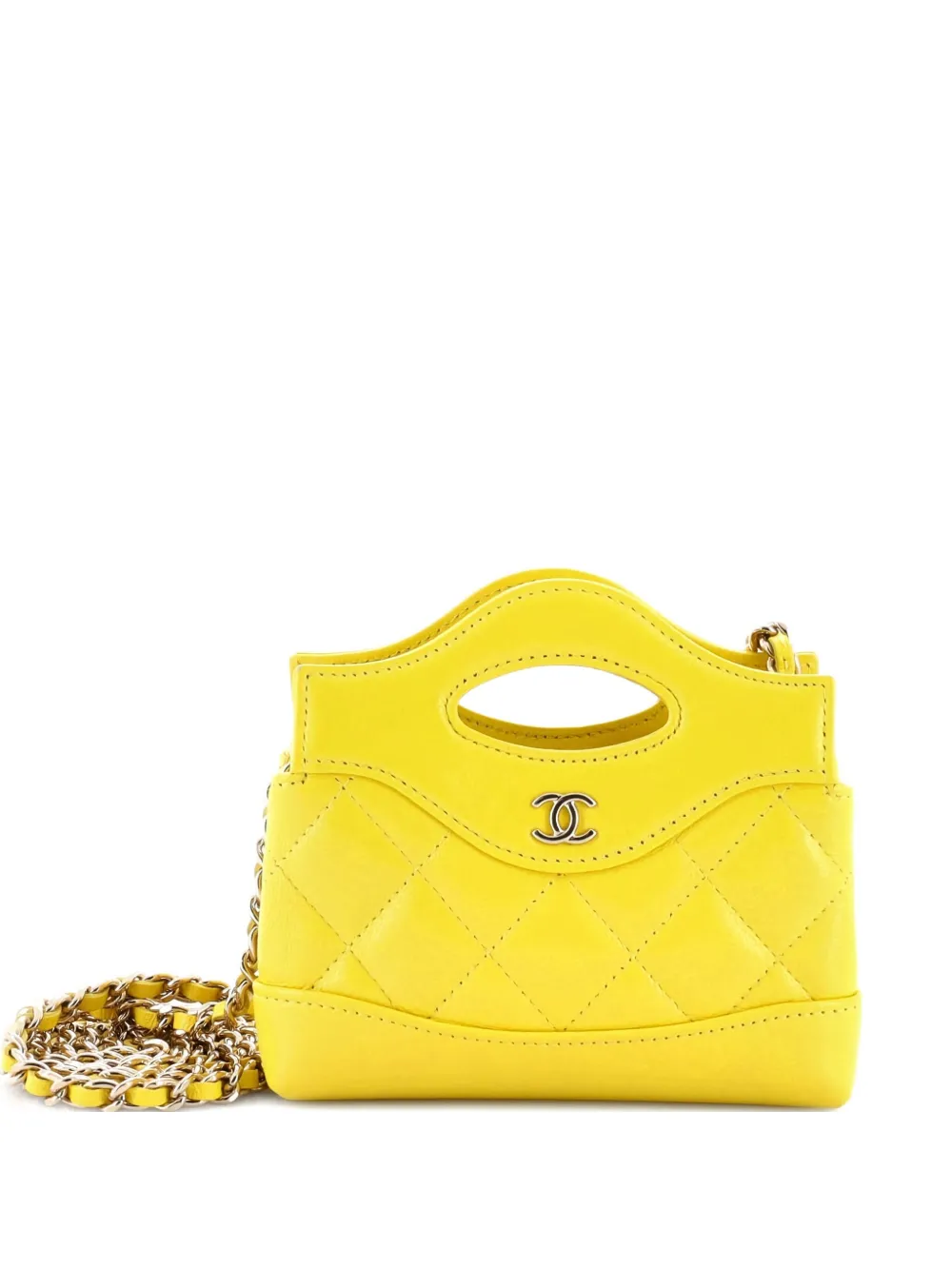 Pre-owned Chanel 31 Shopping Bag Clutch With Chain Quilted Calfskin Nano Crossbody Bag In Yellow