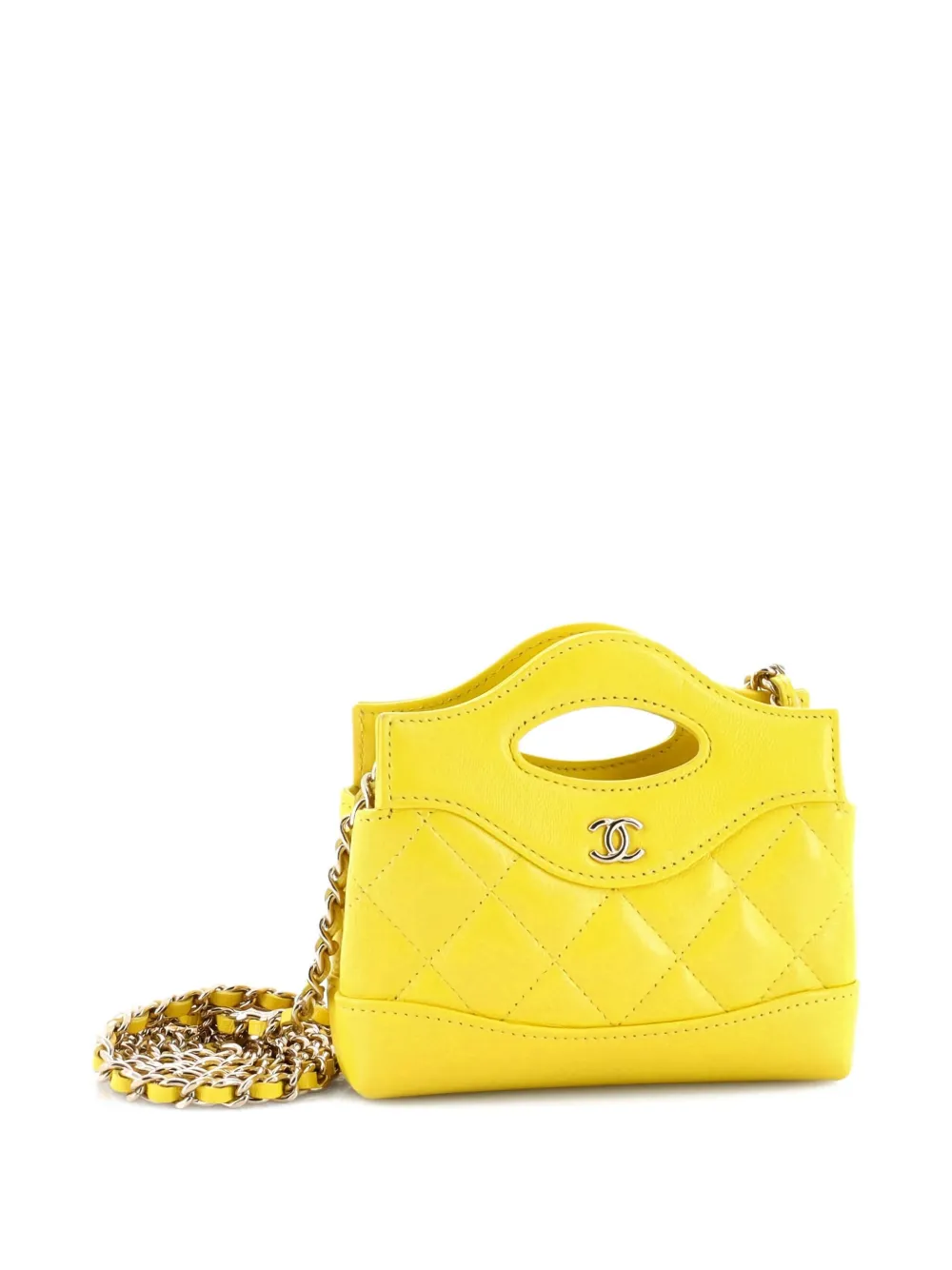 Pre-owned Chanel 31 Shopping Bag Clutch With Chain Quilted Calfskin Nano Crossbody Bag In Yellow