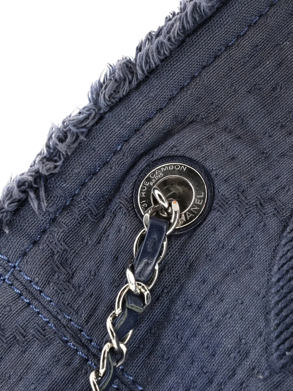Pre-owned Chanel Double Face Deauville Fringe Quilted Canvas Small Tote Bag In Blue