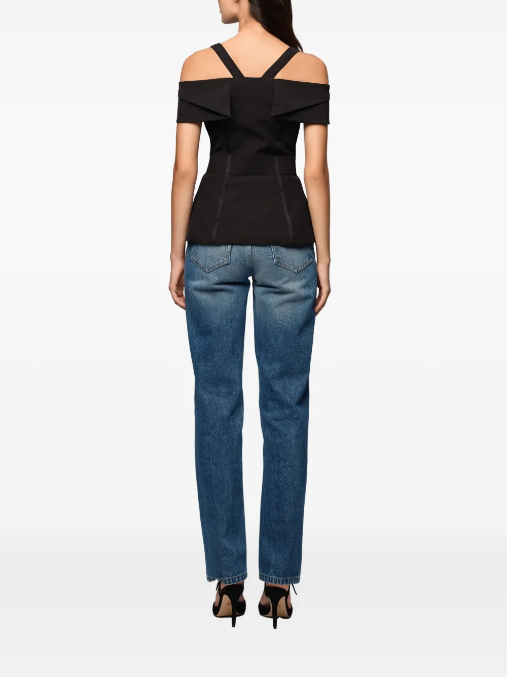 Murmur Candy Shoulder Straps Buttoned Top In Black