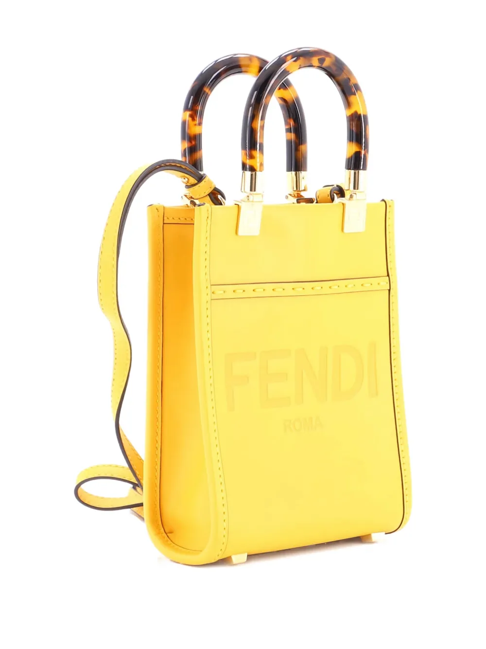 Pre-owned Fendi Sunshine Shopper Tote Leather Mini Crossbody Bag In Yellow