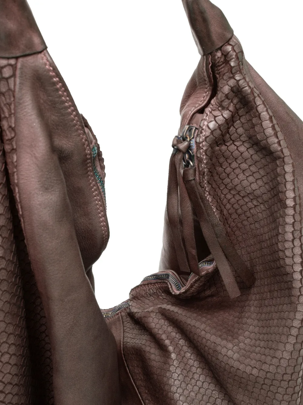 Sommet Snakeskin-embossed Zip Shoulder Bag In Brown