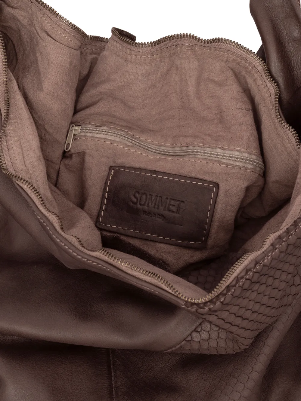 Sommet Snakeskin-embossed Zip Shoulder Bag In Brown