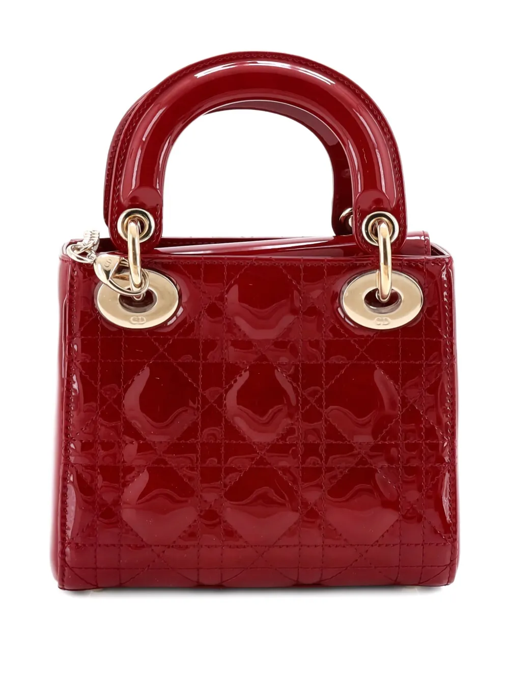 Pre-owned Dior Lady  Chain Bag Cannage Quilt Patent Mini Satchel In Red