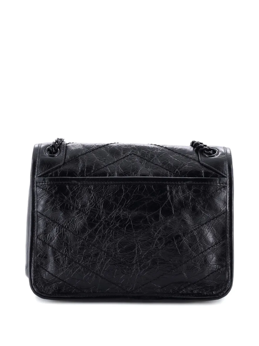 Pre-owned Saint Laurent Niki Chain Flap Bag Matelasse Chevron Leather Baby Shoulder Bag In Black
