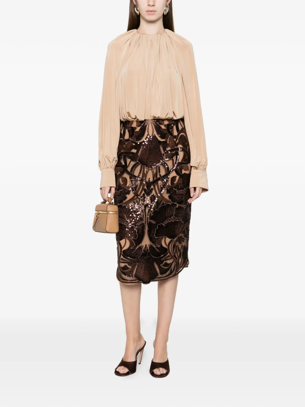 Elie Saab Sequin Floral Midi Skirt In Multi