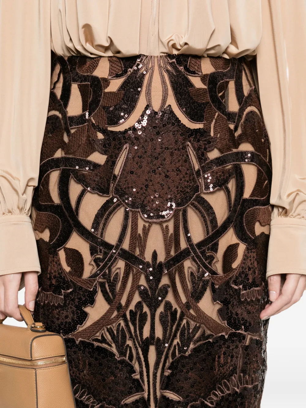 Elie Saab Sequin Floral Midi Skirt In Multi