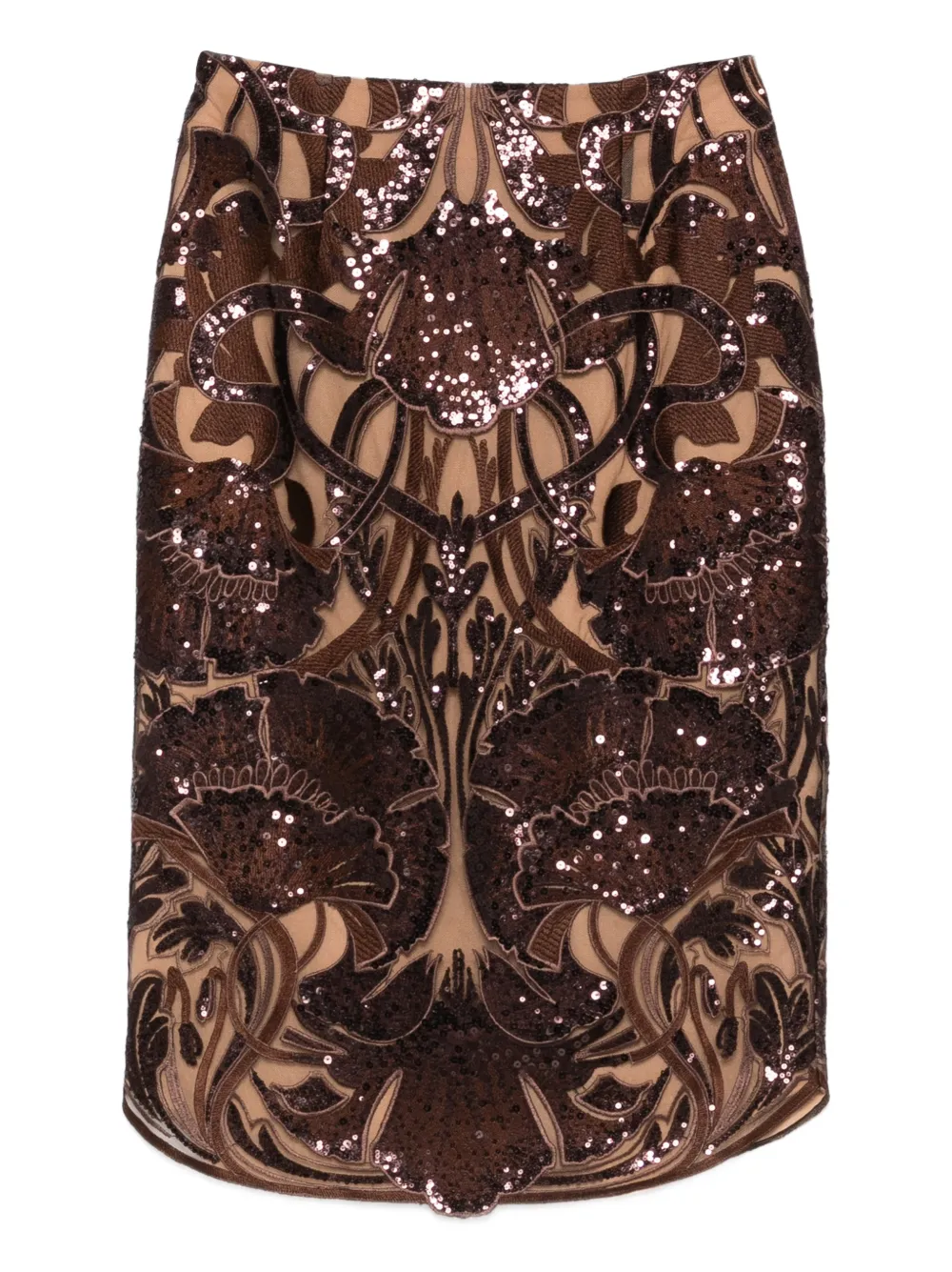 Elie Saab Sequin Floral Midi Skirt In Multi