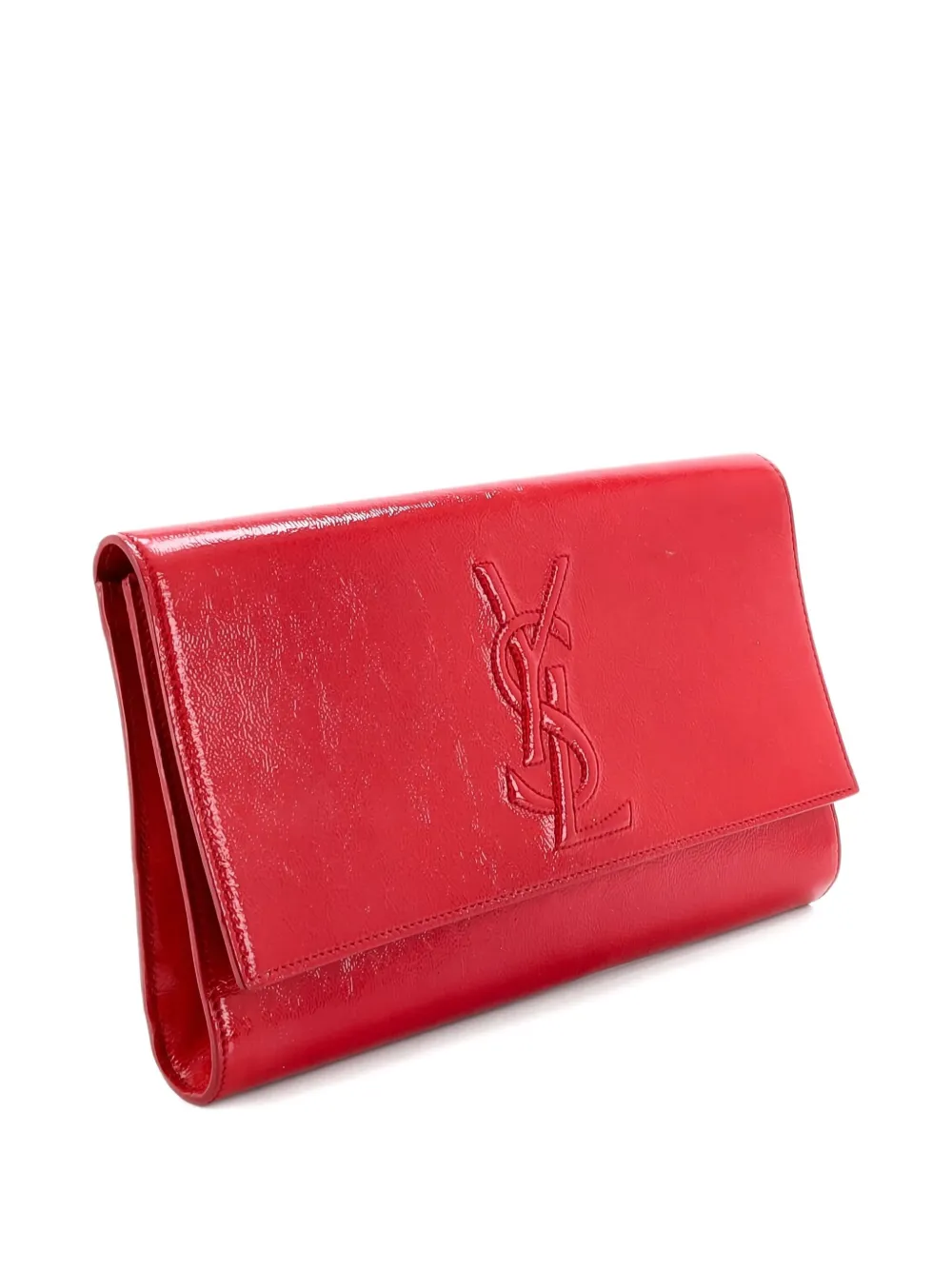 Pre-owned Saint Laurent Belle De Jour Leather Large Clutch Bag In Red