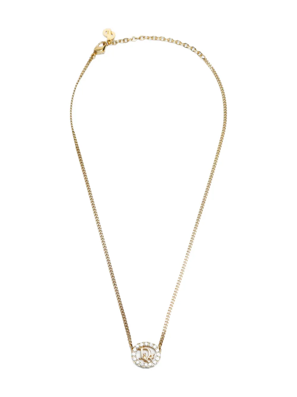 DIOR Pre-owned 1970-1990s Logo Rhinestone Necklace In Gold