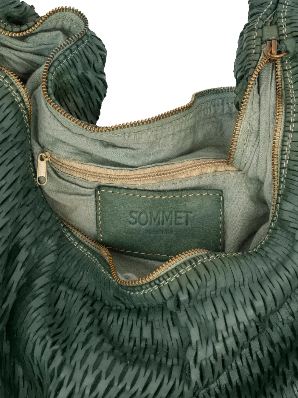 Sommet Woven Zip Shoulder Bag In Green