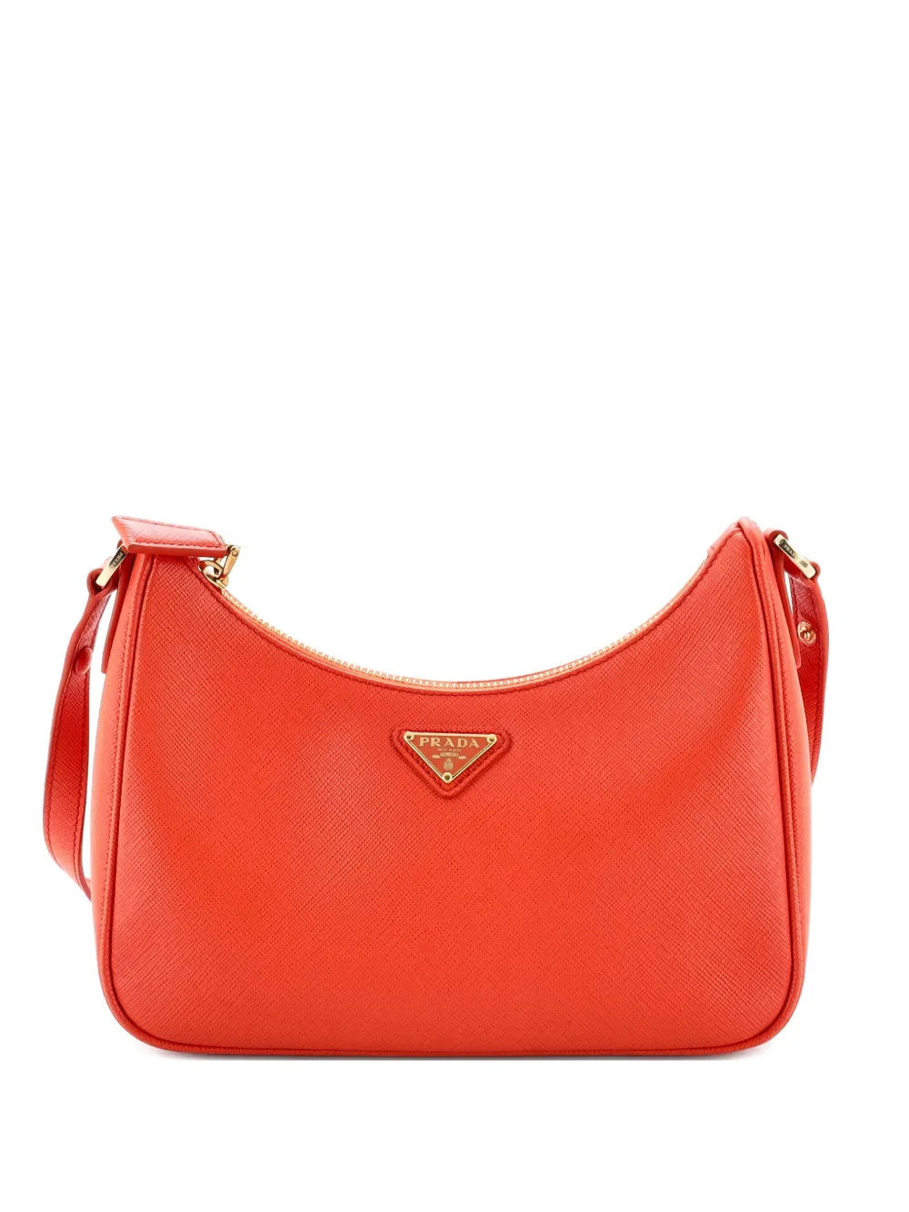 Prada Pre-Owned Adjustable Handle Zip Saffiano Leather Mini hobo bag | Orange | Image 1
