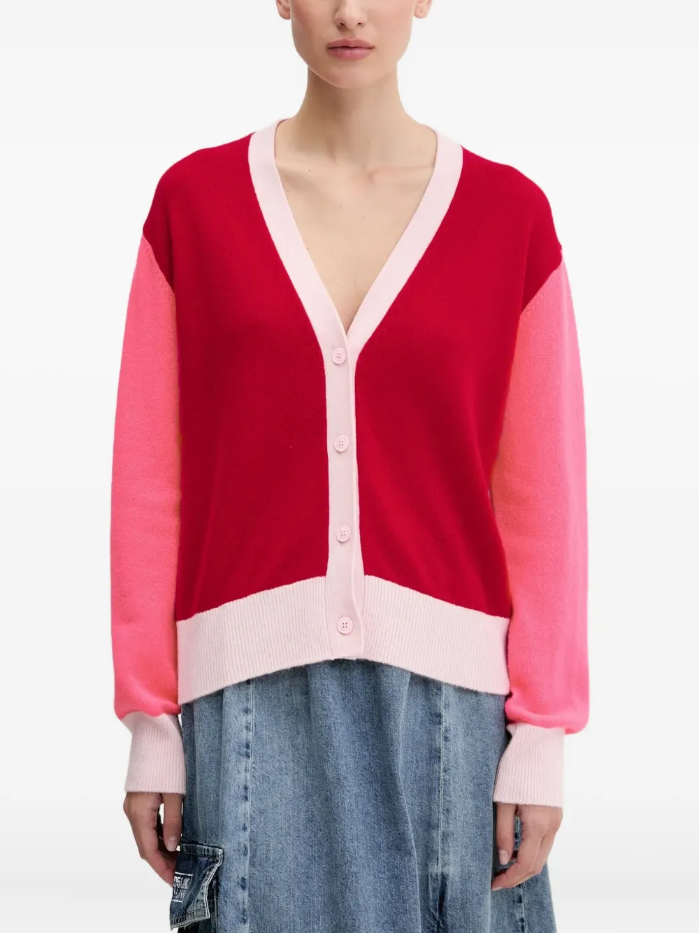 FROM FUTURE colourblock cardigan | Red | Image 1