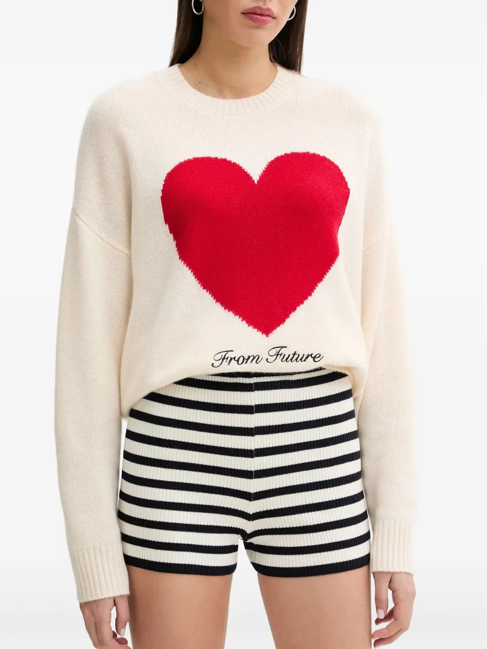 FROM FUTURE Short canelado com listras | Branco | Image 1