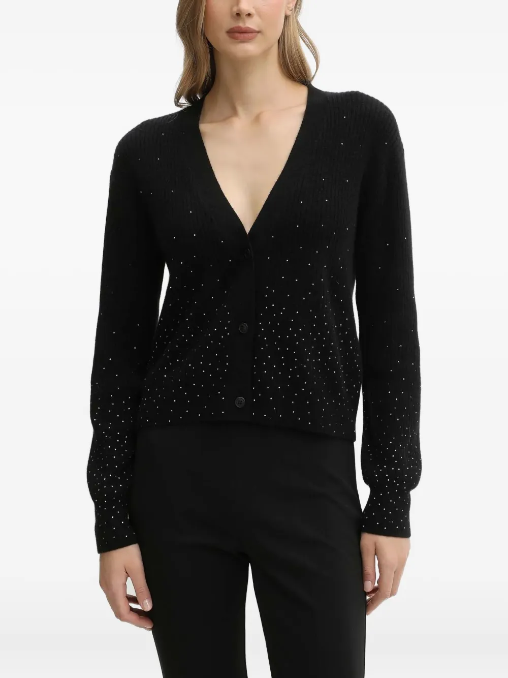FROM FUTURE rhinestones button cardigan | Black | Image 1