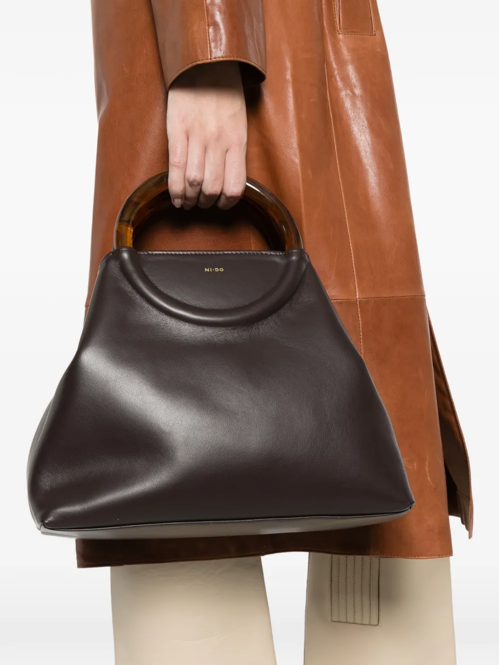 NIDO Grote Bolla leren shopper met ronde handgreep - Bruin