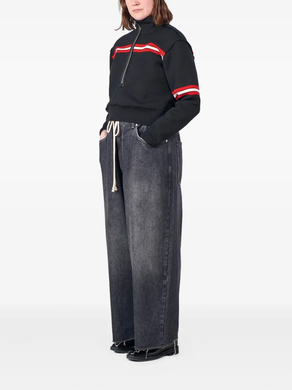 Camiel Fortgens Striped Zip Seaman's Sweater In Black