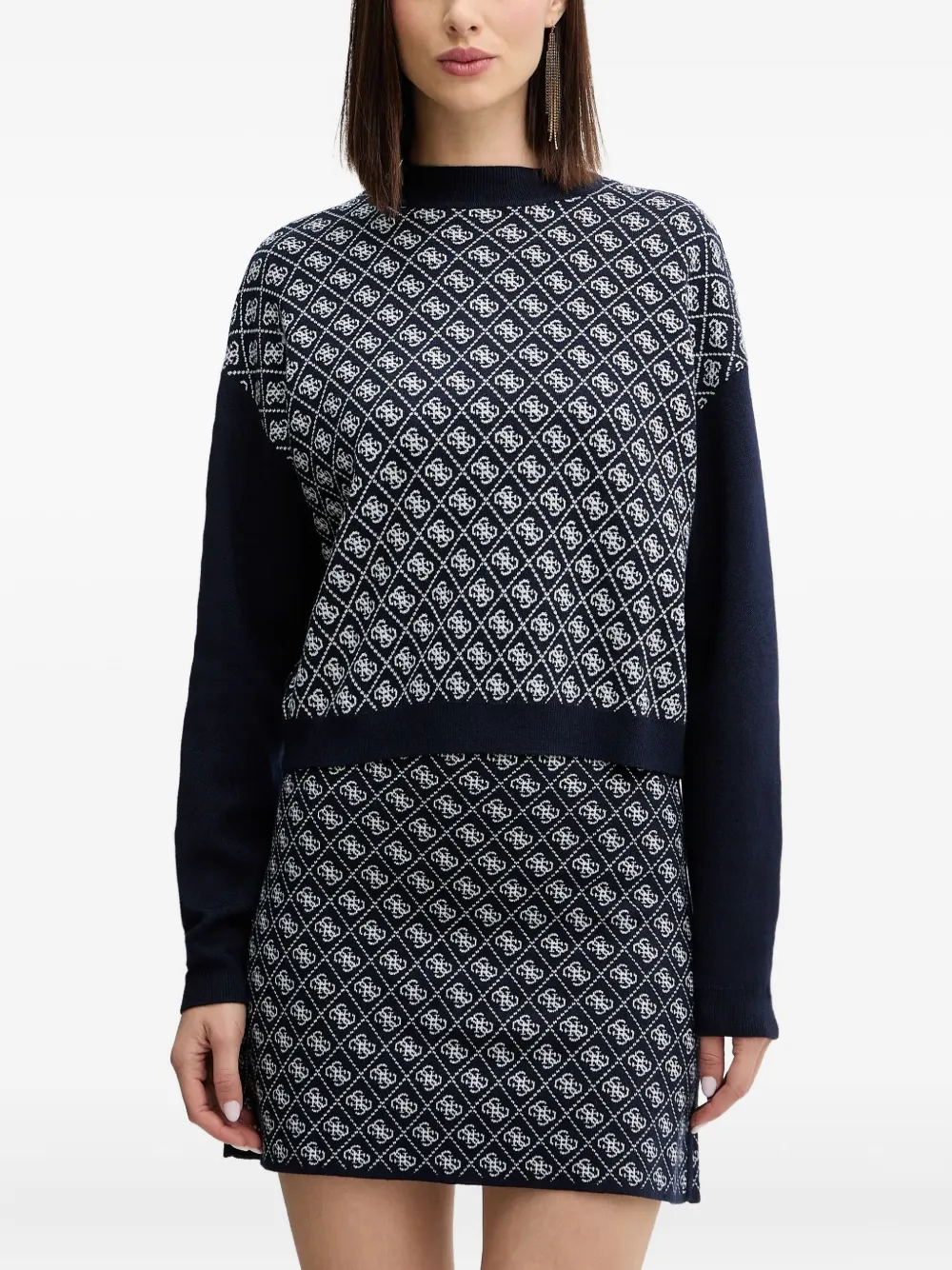 Guess Usa Patterned Long-sleeve Sweater In Blue