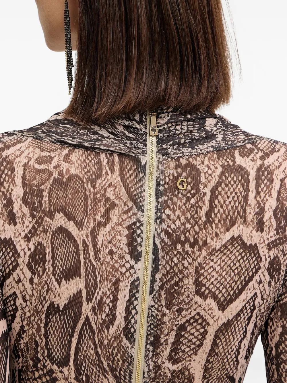 Guess Usa Long-sleeve Square-neck Mini Dress In Brown