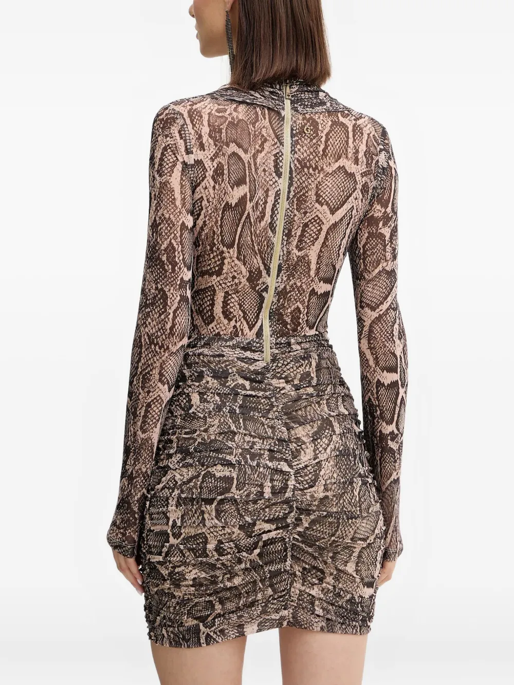 Guess Usa Long-sleeve Square-neck Mini Dress In Brown