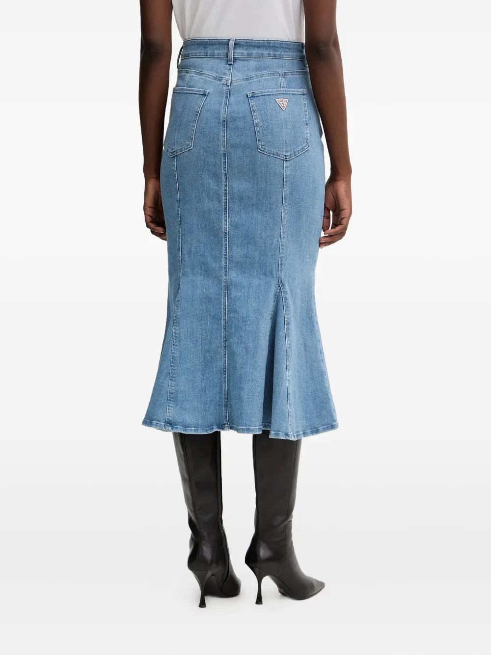 Guess Usa Panelled Flared-hem Midi Skirt In Blue