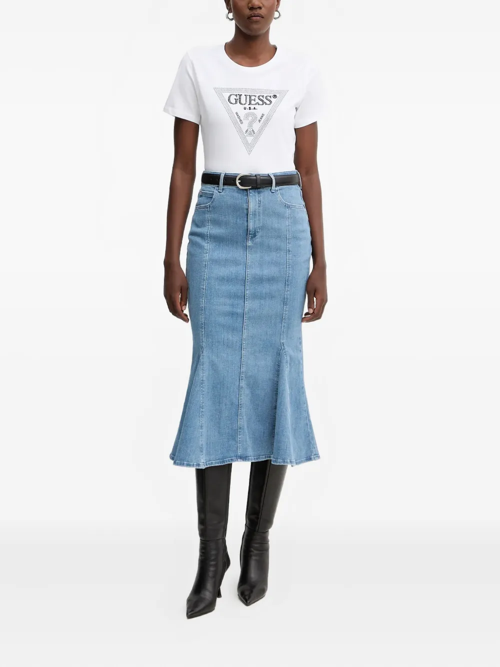 GUESS USA Midi-rok met vlakken en flared afwerking - Blauw