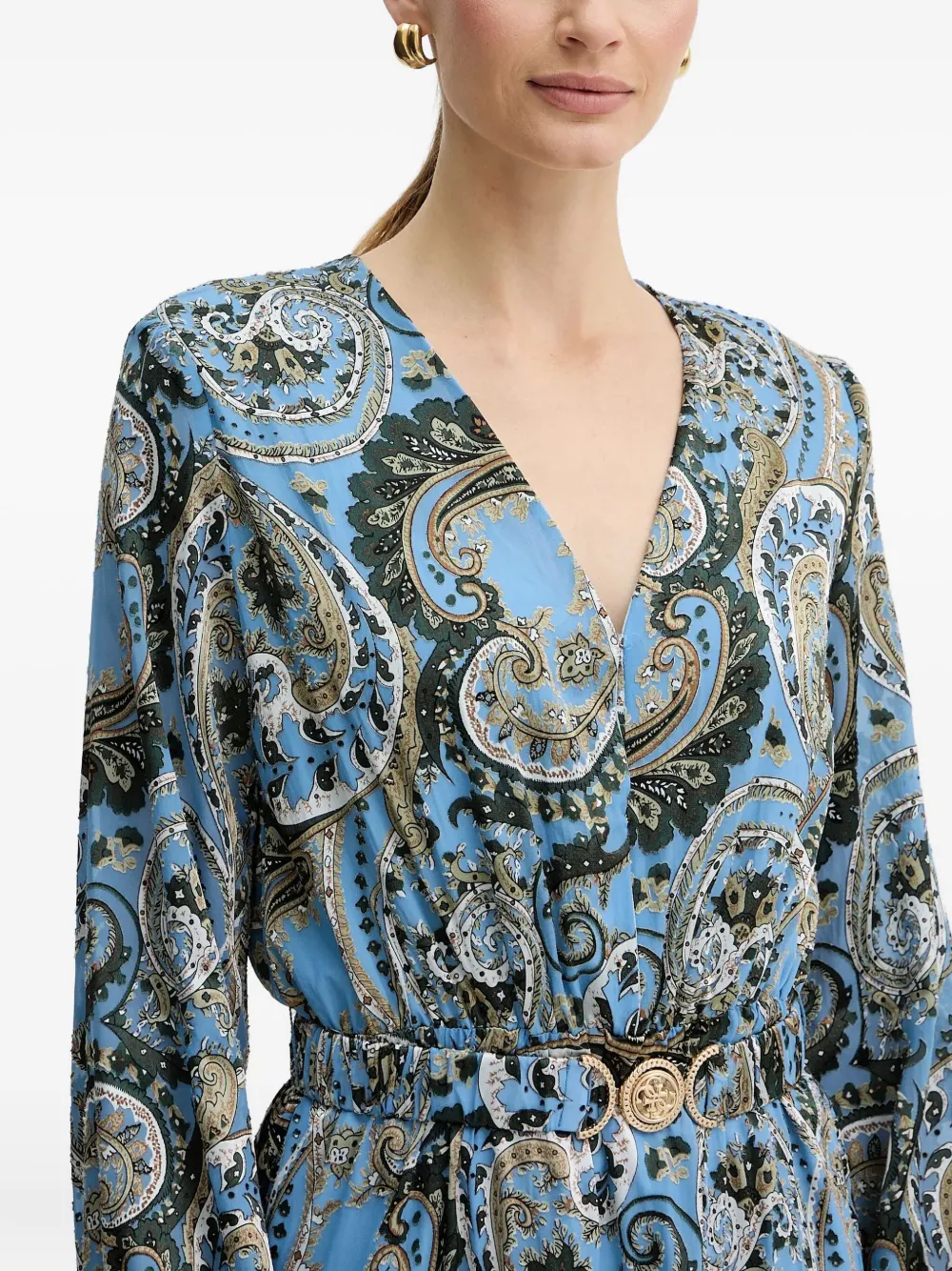 Guess Usa Paisley-print Tiered Mini Dress In Blue