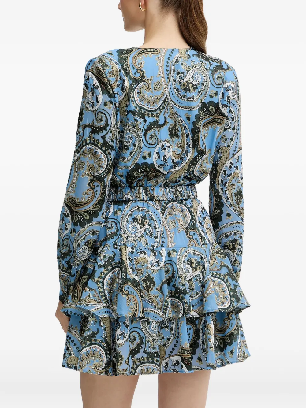 Guess Usa Paisley-print Tiered Mini Dress In Blue