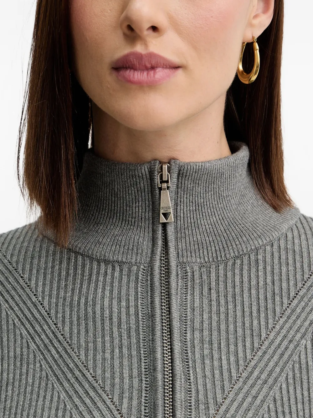 Guess Usa Zip-neck Ribbed Mini Dress In Gray