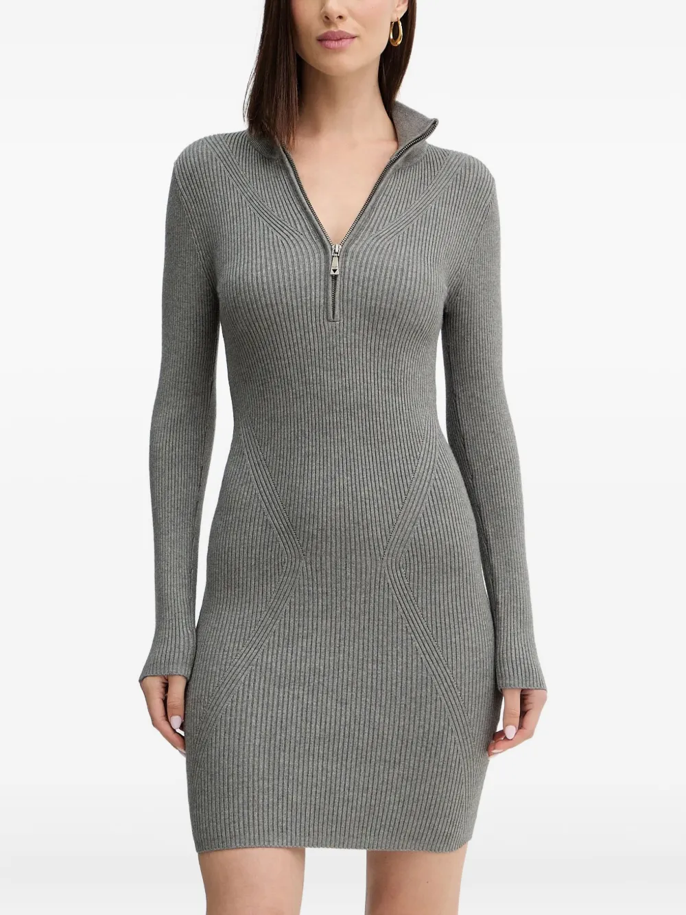 GUESS USA zip-neck ribbed mini dress - グレー