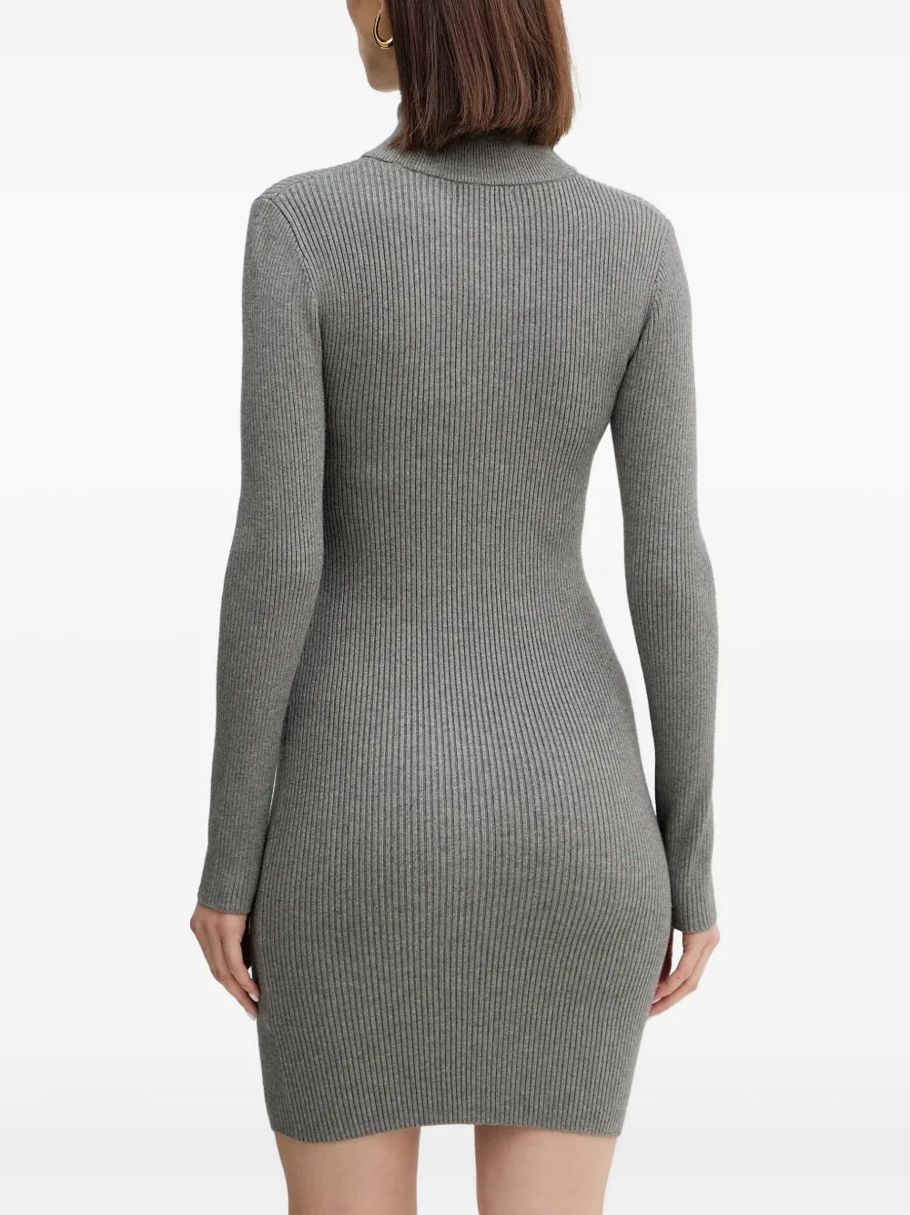 Guess Usa Zip-neck Ribbed Mini Dress In Gray