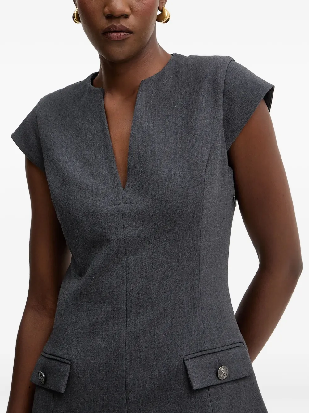 Guess Usa V-neck Pocket Mini Dress In Gray