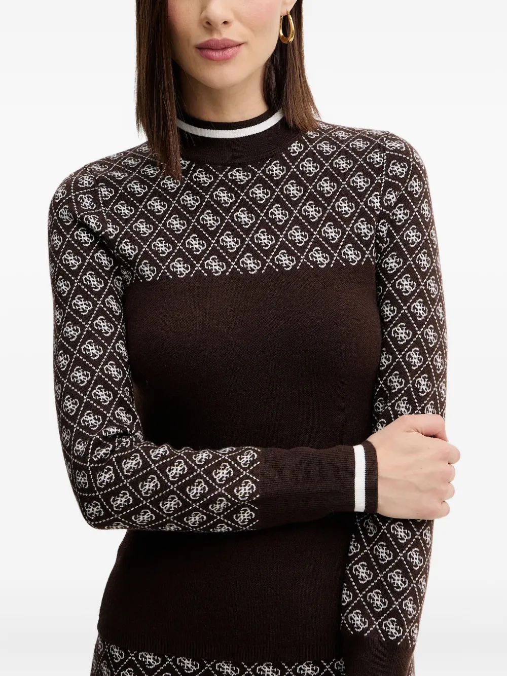 Guess Usa Patterned Long-sleeve Sweatshirt In Brown
