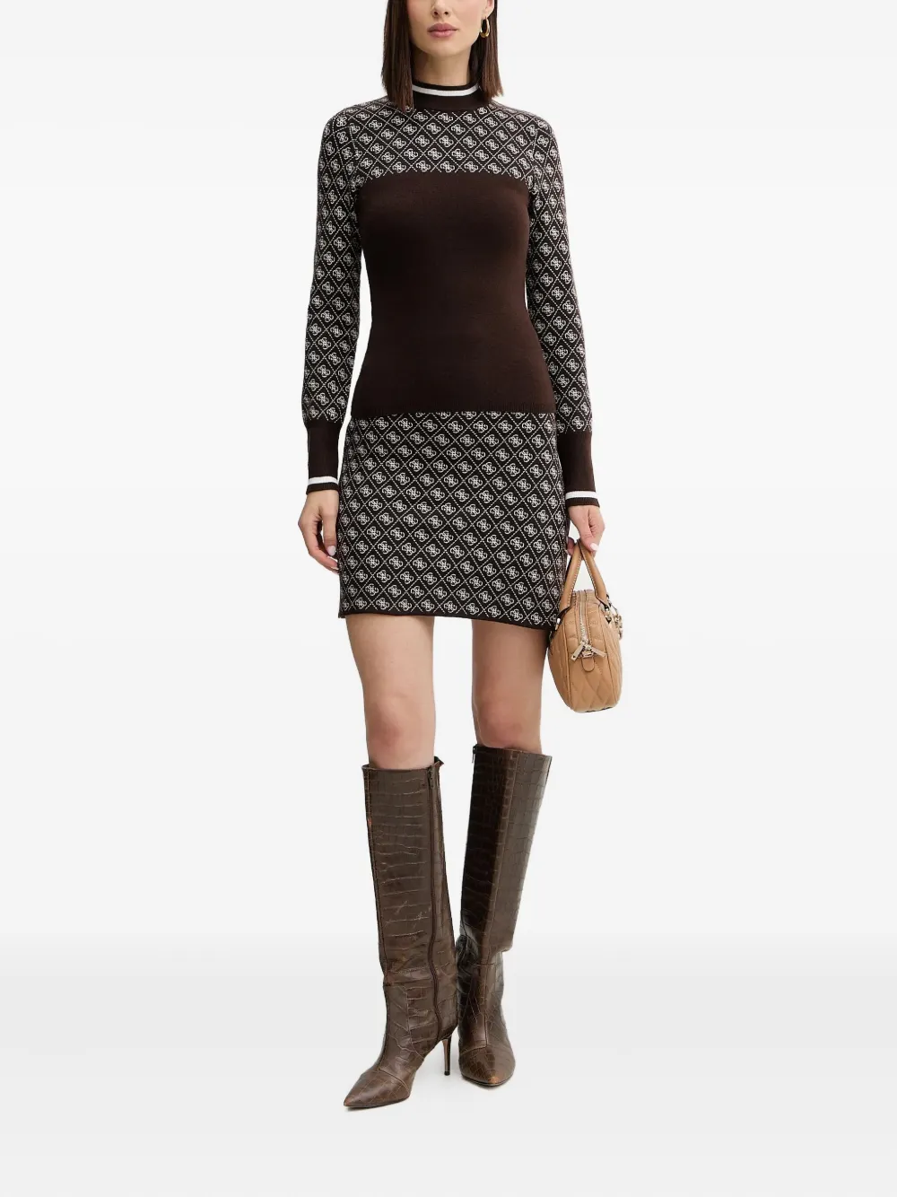 Guess Usa Patterned Long-sleeve Sweatshirt In Brown