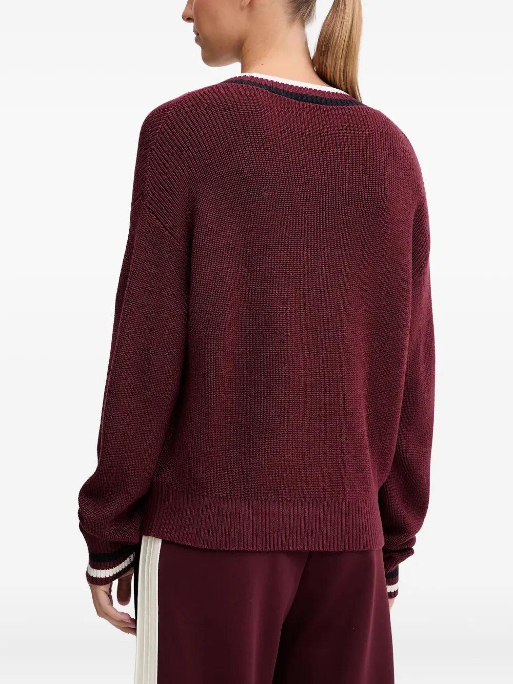 GUESS USA Gestreepte trui met V-hals Rood