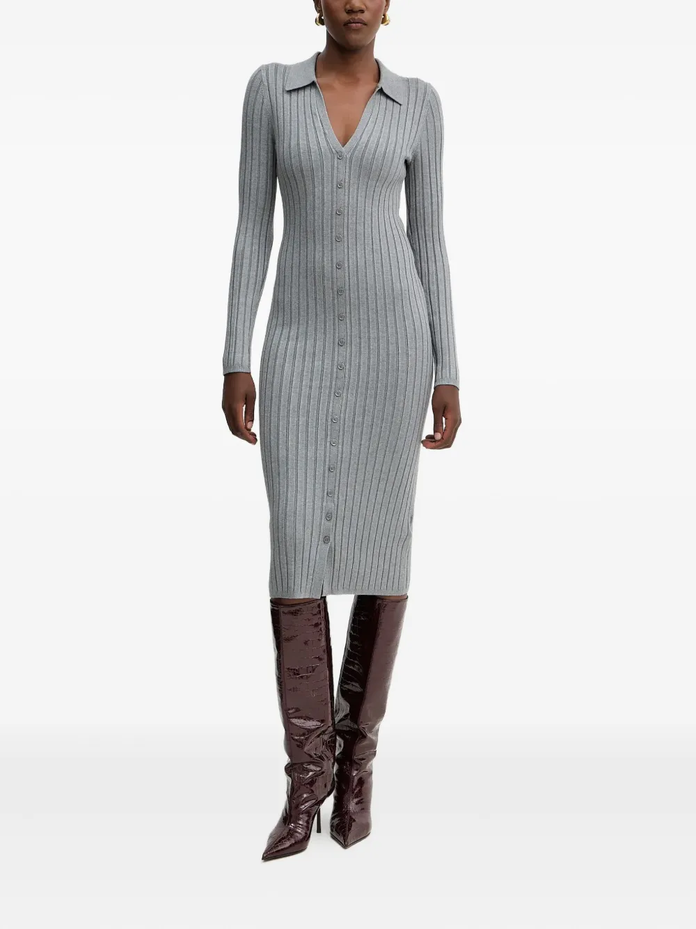 GUESS USA ribbed button midi dress - Grijs