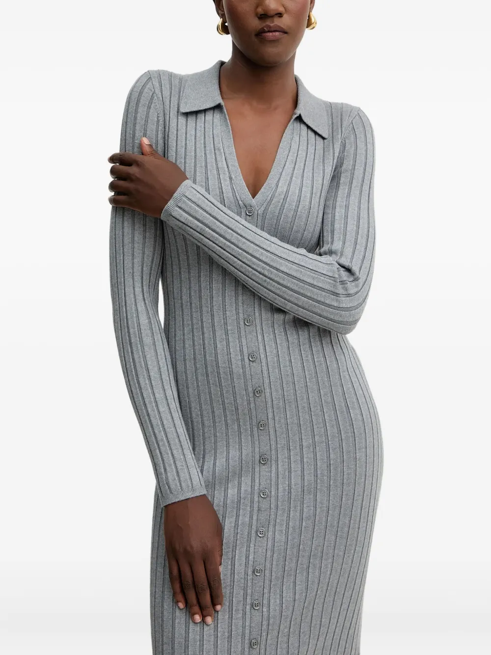 GUESS USA ribbed button midi dress - グレー