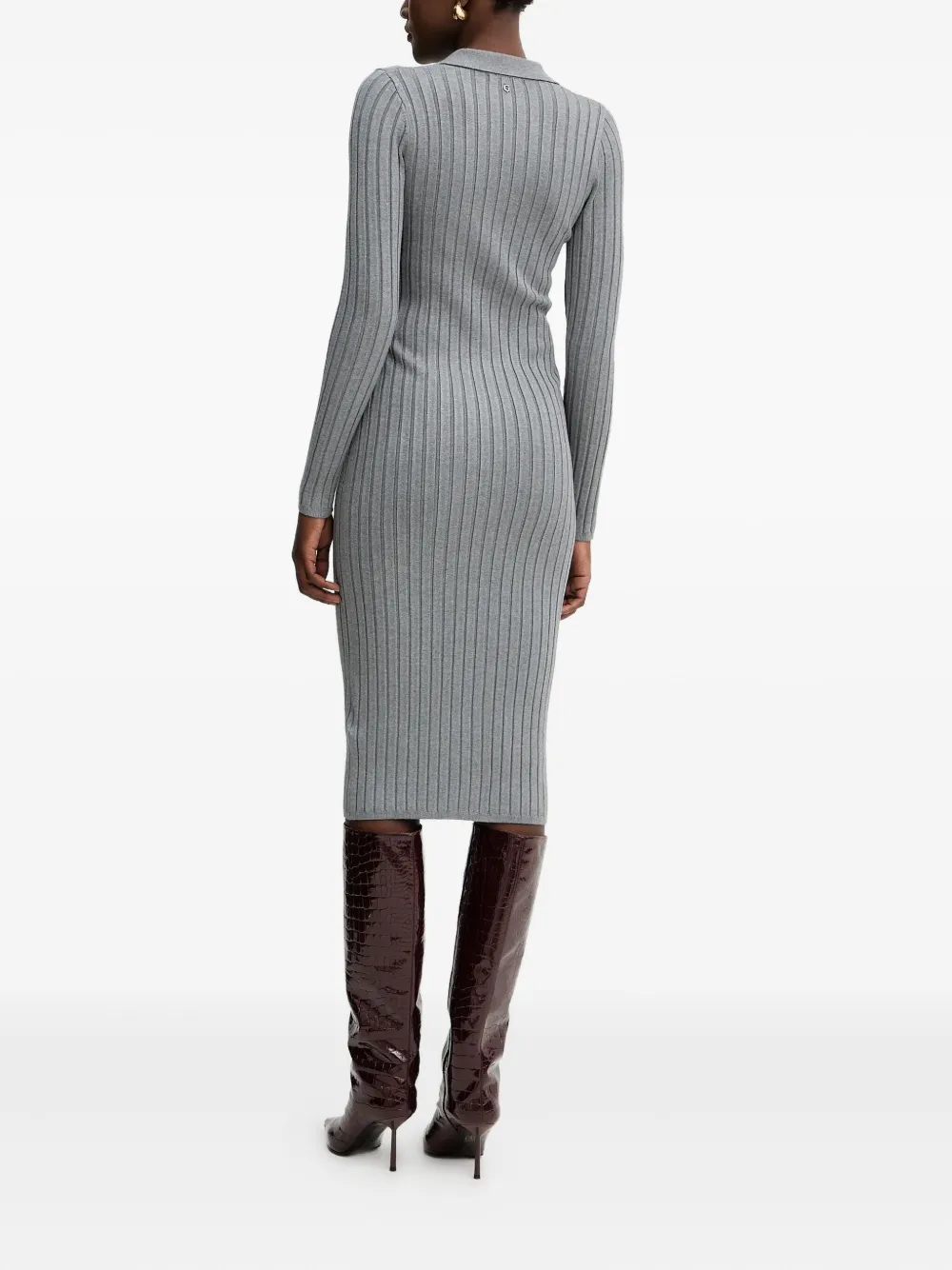 Guess Usa Ribbed Button Midi Dress In Gray