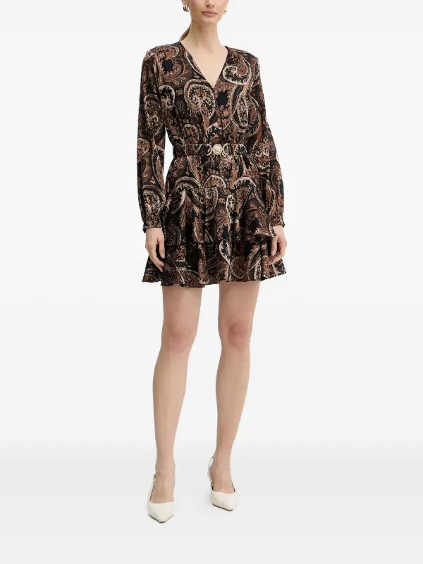 belted puff sleeve jacquard mini dress Black Floral Jacquard Puff Sleeve Dress - Mini Dresses