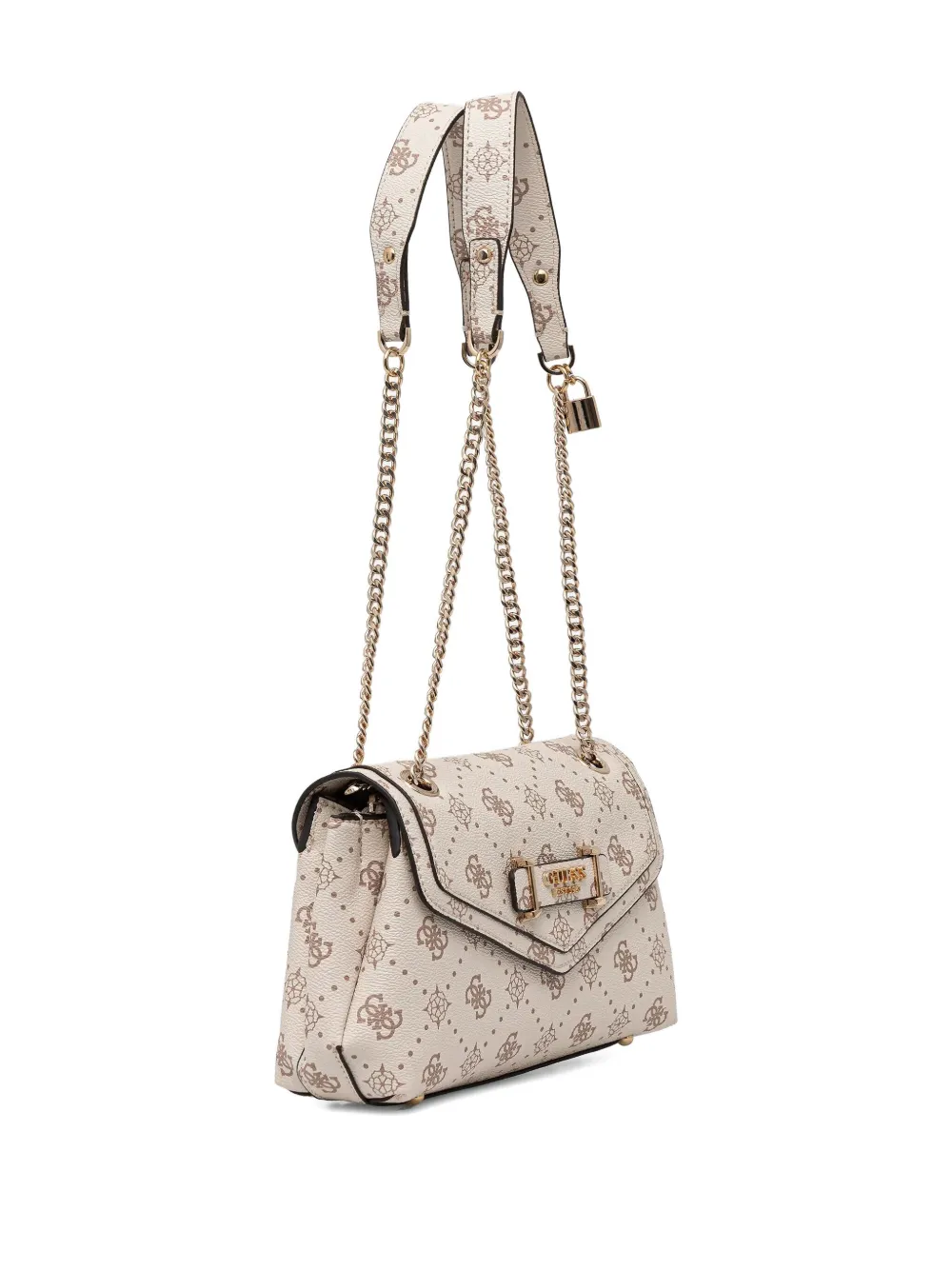 GUESS USA Silia schoudertas met monogram en kettingband - Beige