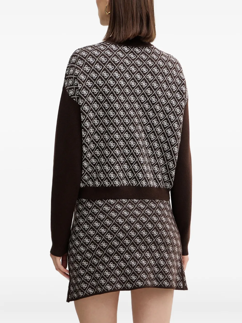 Guess Usa Patterned Long-sleeve Sweater In Brown