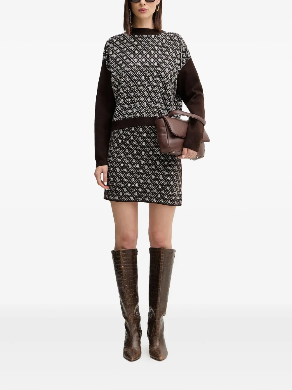 Guess Usa Patterned Long-sleeve Sweater In Brown