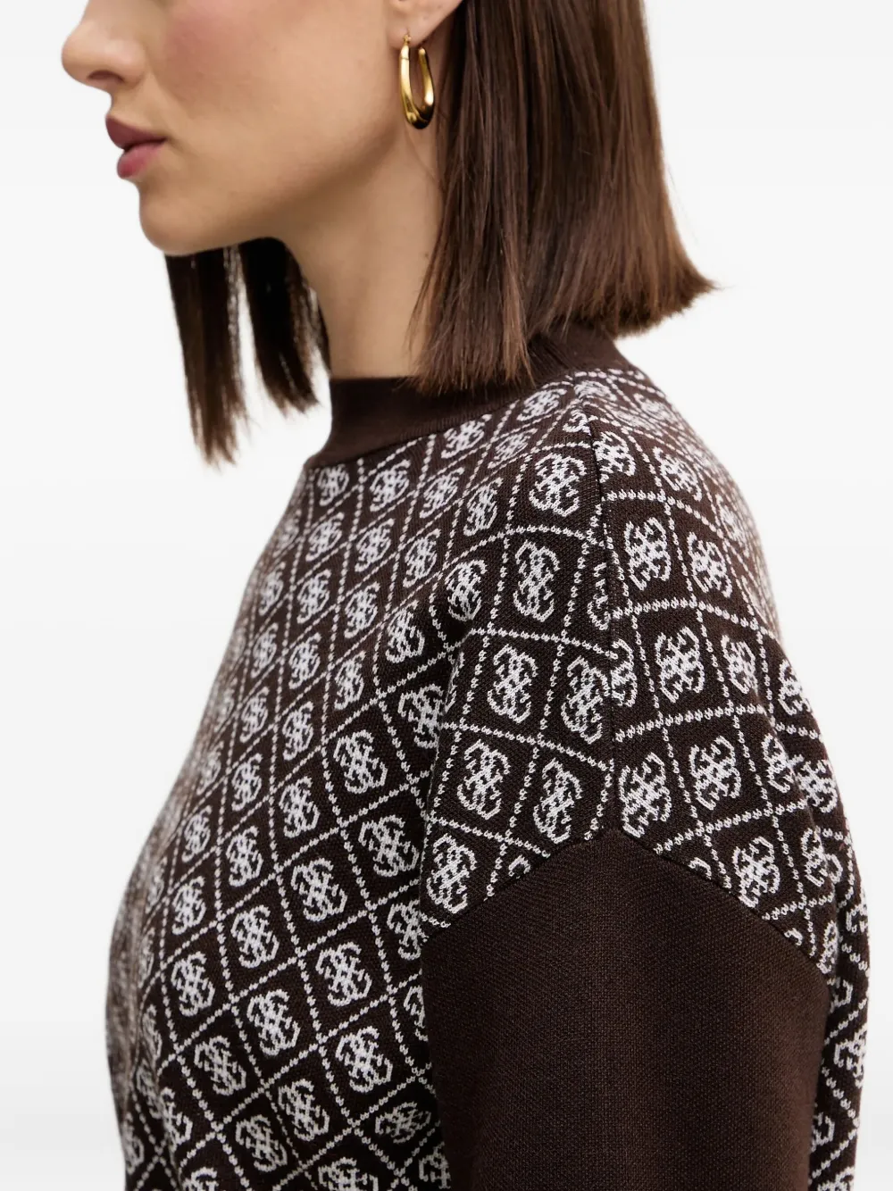Guess Usa Patterned Long-sleeve Sweater In Brown