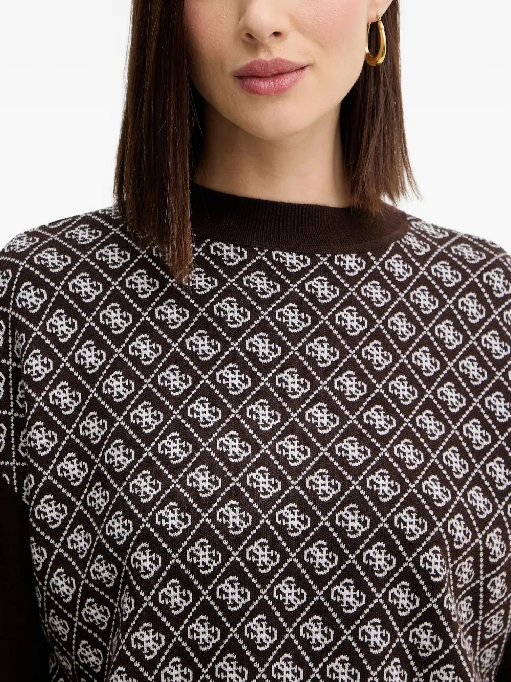Guess Usa Patterned Long-sleeve Sweater In Brown